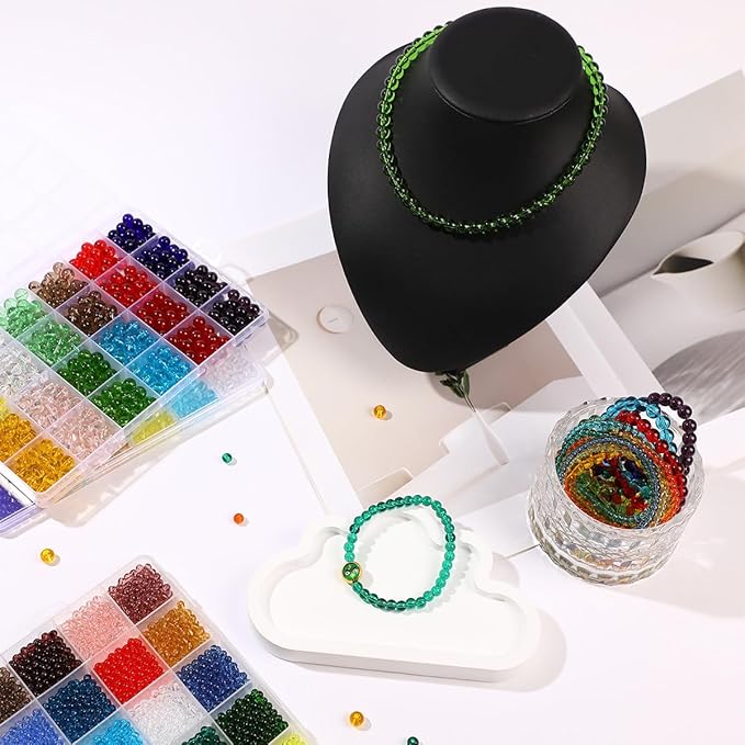 3200Pcs Glass Beads Bracelet Making Kit -44 Colors 8mm 6mm 4mm Round Crystal Beads for Jewelry Making, Clear Glass Beads Kits for Bracelet Necklaces DIY Crafts Making for Beginners Woman