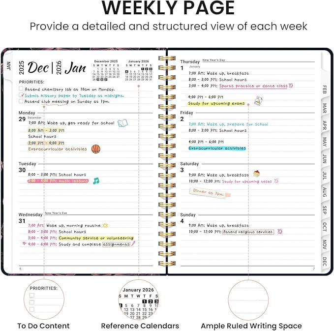 2026 Planner, Monthly and Weekly Calendar Planner for Women, Jan 2026 - Dec 2026, Hardcover Pretty 2026 Agenda Planner Book with Tabs, Spiral Bound, Perfect for School Office Home Supplies, 6.3" x 8.5" - Pink Butterfly