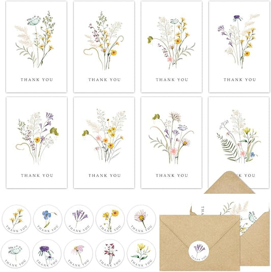96 Pack Floral Thank You Cards with Envelopes, Wildflower Thank You Notes with Kraft Envelopes for Wedding Bridal Shower Baby Shower Teachers Graduation, 4 x 6 Inch