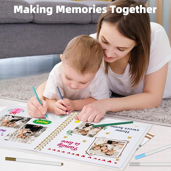Vienrose 8 x 8 Inch Scrapbook Album Gift Set, Linen Hardcover Photo Book with 40 White Pages, DIY Memory Book Kit with Accessories for Wedding, Baby Shower, Travel, Christmas (Beige, 20 Sheets)