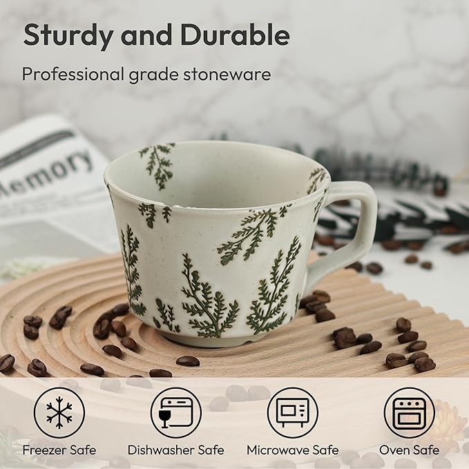 Ceramic Coffee Mug, 12 oz Novelty Unique Teacup with Handle, Stoneware Cup for Tea Mocha Latte Cappuccino Espresso (Leaf)