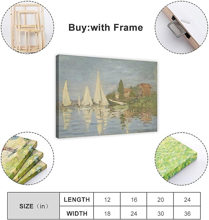 CFIOZYOS 40+ Monet Famous Print Posters Regattas at Argenteuil by Claude Monet Impressionism Canvas Art Poster And Wall Art Picture Print Modern Family Bedroom Decor Posters Frame 24×36inch(60×90cm)