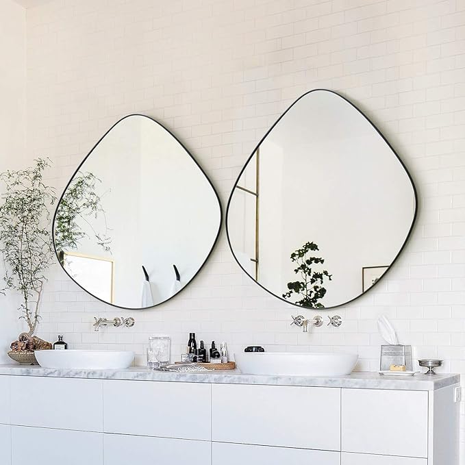 Irregular Wall Mirror Matel Matte Black Framed Wall Mirror for Living Room Bedroom Bathroom Entryway Wall Decor 28.2" L x 27.8" W ELE-003B