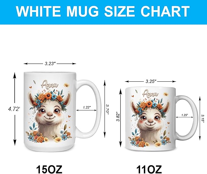 Hyturtle Personalized Cute Llama Coffee Mug - Gift For Llama Lover - Just A Girl Who Loves Llamas - Llama Gift For Women - Animal Lover Gift - Birthday - Custom Coffee Cup Ceramic Mug 11oz - 15oz