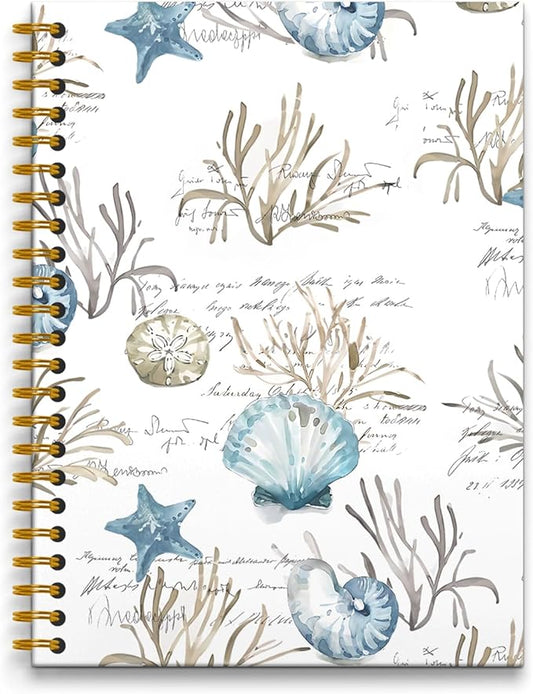 Vintage Ocean Notebook, Beach Notebook, Seashell Coral Aesthetic Notebook, Seashell Gifts, Ocean Composition Notebook, Beach Office Decor Spiral Notebook 5.5x8.3 Inch