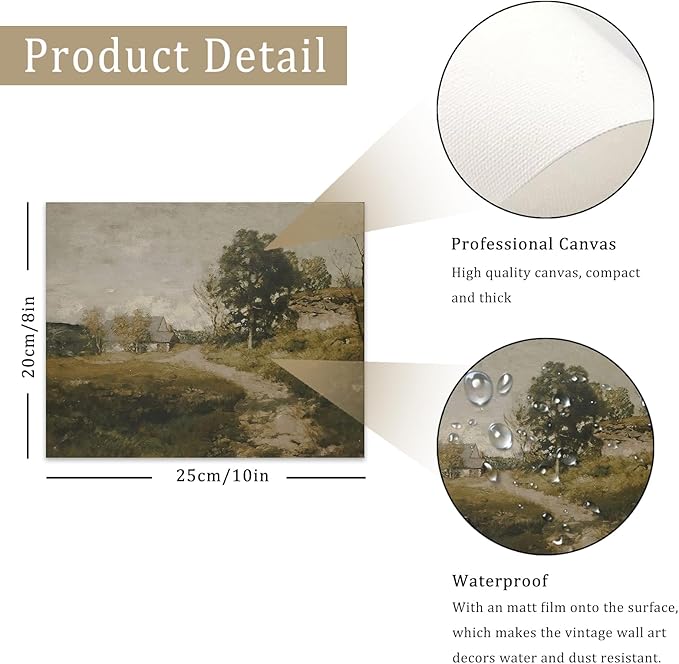 uniro Farmhouse Rustic Canvas Prints - Vintage Oil Painting Art Pictures for Bedroom Bathroom Decor (8" x 10" - UNFRAMED)