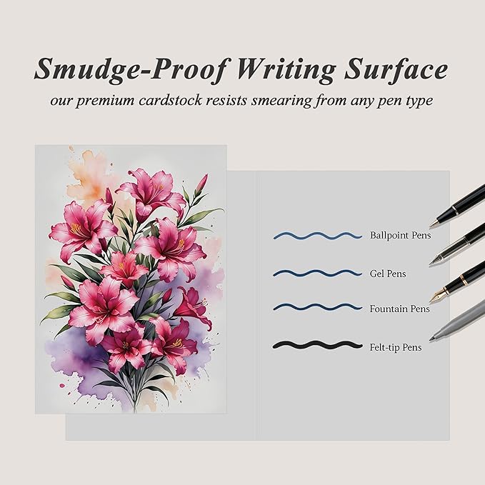 Blank Inside Greeting Card with Envelope for All Occasions, 5x7 Inch Elegant Watercolor Lily Card – Birthday, Sympathy, Thank You - Single Card