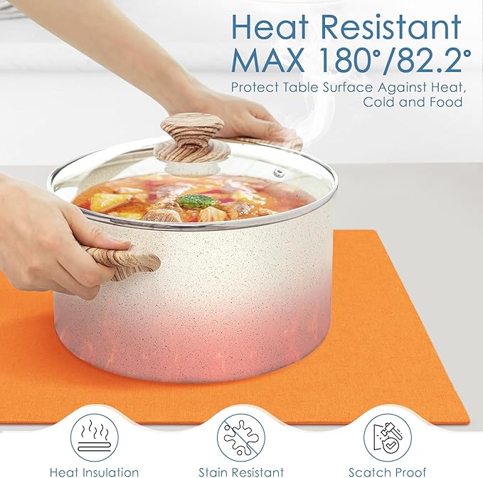 MANSPHIL Orange Cloth Placemats Set of 6 Double Layer Thick Fabric Table Mats Faux Linen Place Mats Heat Resistant Washable Wrinkle Free Dining Kitchen Table Decor, 13x19 Inch Oeko Tex Placemat