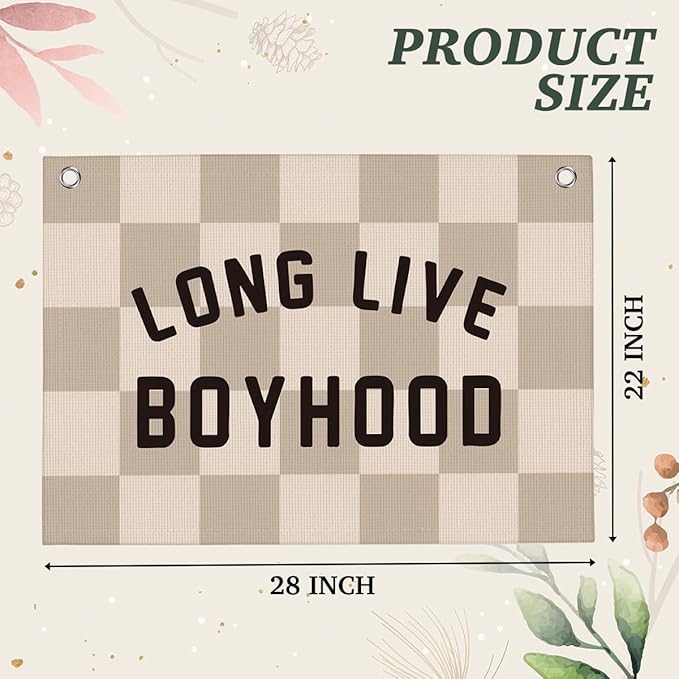 Checkered Long Live Boyhood Boys Room Playroom Wall Decor Vintage Sports Decor for Nursery Playroom Kids Bedroom Dorm Toddler Decorations 22x28 Inch