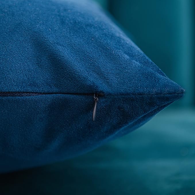 Midnight Blue Throw Pillow Covers 2 Pack 20 x 20 Inch Cozy Soft Velvet Square Decorative Pillow Cases, Lumbar Toss Pillow Shams, Euro Cushion Covers for Farmhouse, Couch, Sofa, Bed