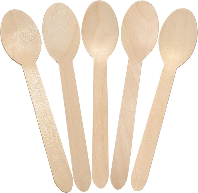LotFancy Disposable Wooden Spoons, 100Pcs 6.25 inch Wood Cutlery Spoon, Biodegradable Compostable Eco-friendly Birchwood Sampling Tasting
