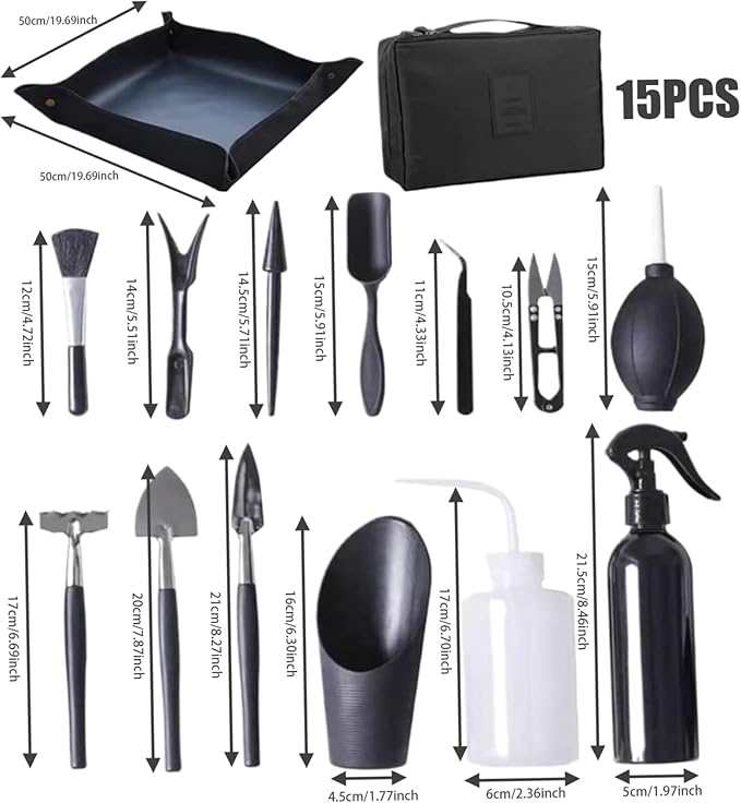 Tool Kit 15Pcs/Set Mini Handheld Bonsai Tree Kit Professional Transplanting Watering Trimming Gardening Tools
