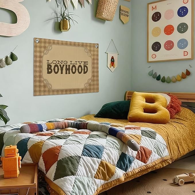 Vintage Long Live Boyhood Banner Boy Room Decor, Retro Banner Nursery Playroom Wall Decor for Bedroom Living Room Dorm,Toddler Decorations,Kids Room Decor for Boys 30X20 Inch