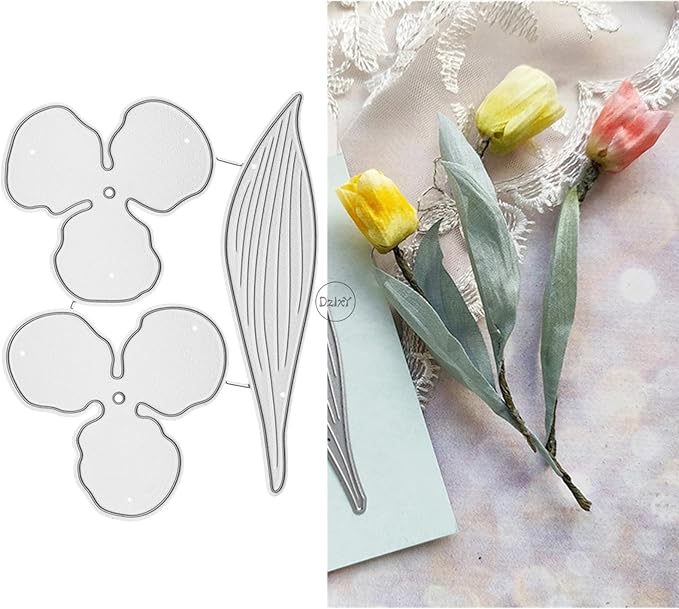 DzIxY Patchwork Tulips Flowers Leaves Metal Cutting Dies for Card Making Kit Embossing Paper Die Cuts Set Scrapbook Stencils Supplies Machine Templates