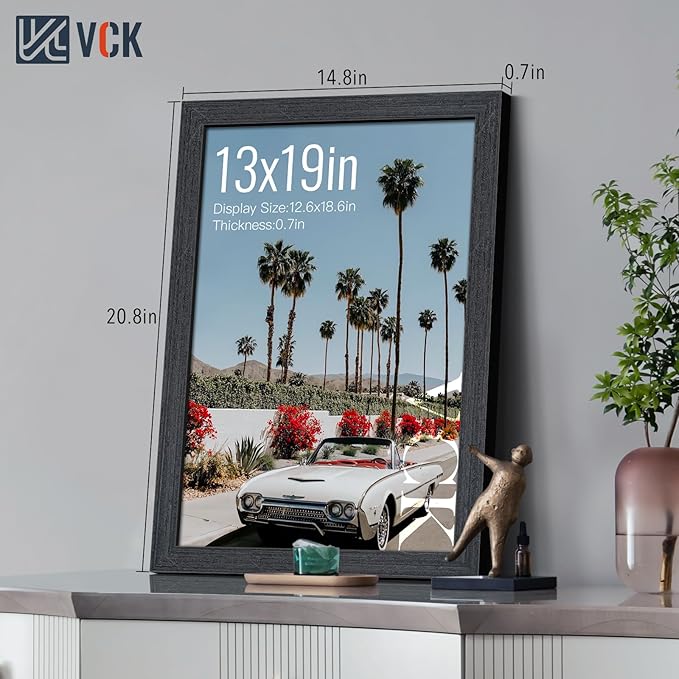 VCK 13x19 Black Oak Poster Frame 3-Pack, Natural Textured Solid Wood Picture Frame, Wall Hanging