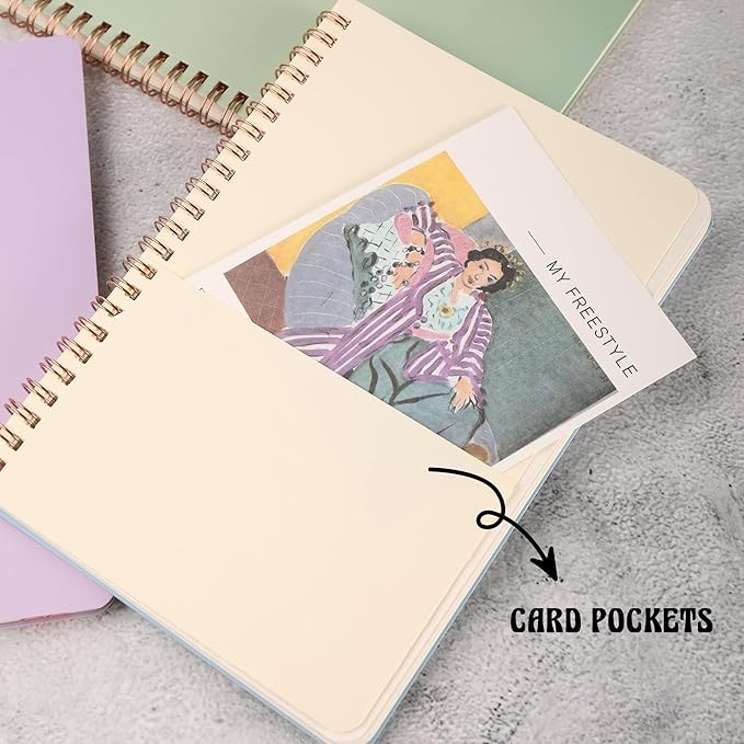 3 Pcs Spiral Notebooks For Women - Aesthetic College Ruled Journal/Notebook with Large Pockets & 7mm 60 Sheets Lined Pages - for School and Office Supplies（A5, 5.7" x 8.3"）