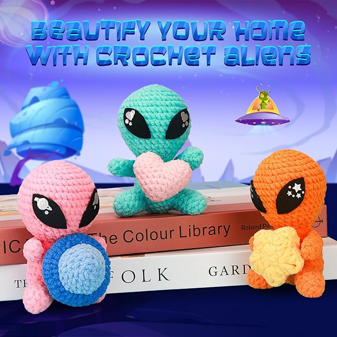ekaus Crochet Kit for Beginners, Crochet Kit with Step-by-Step Video Tutorials, Crochet DIY Knitting Supplies for Adults, Crochet Aliens(45%+ Yarn)