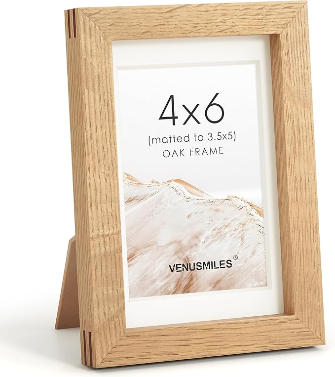 4x6 Picture Frame, USA-Sourced Natural Oak Wood Photo Collage Frame with HD Tempered Glass, Modern Simple 4 x 6 Wooden Frame Matted to 3.5x5, Gallery Wall Frames for Art, Wall or Tabletop Display