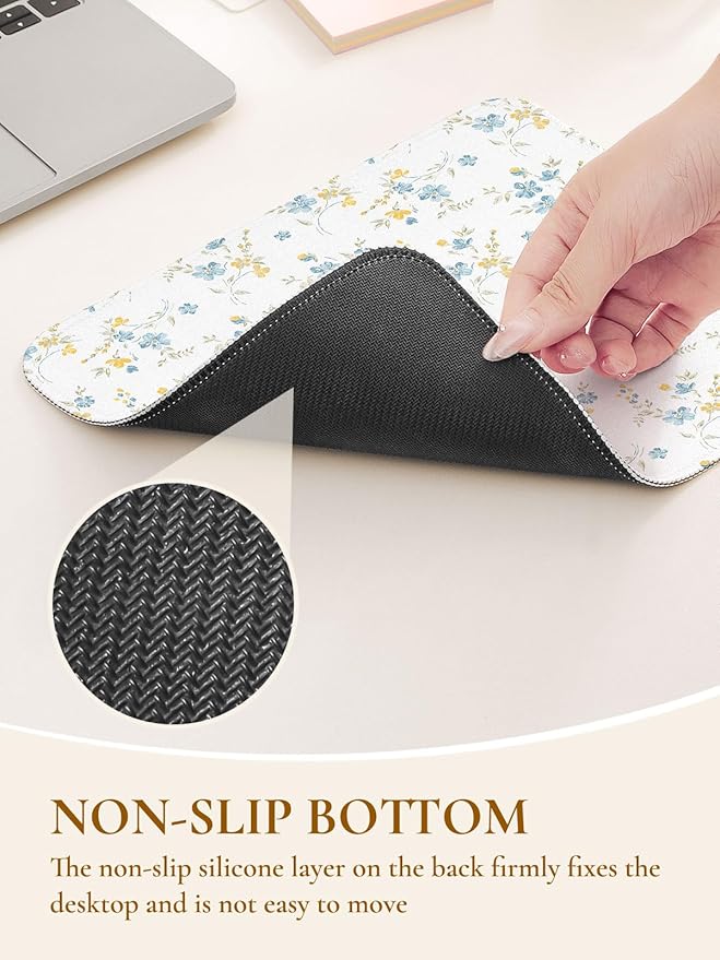 Elegant Blue Flowers Mouse Pad, Waterproof Aesthetics Yellow Floral Mouse Pads Design, Non-Slip Rubber Base Computer Simple Funny Mousepad,Small Mouse Mat Desk Accessories Office Supplies
