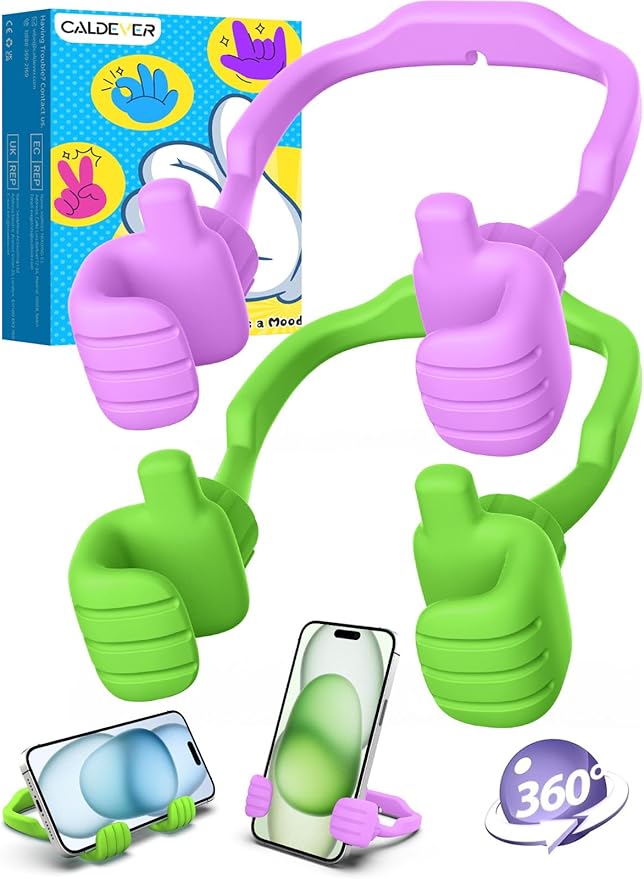 Stocking Stuffers for Teen Boys Girls Kids Cell Phone Stand - 2 Pack Thumbs Up Lazy Phone Holder for Desk Birthday Gifts for Adults Women Men (Bright Purple & Avocado Green, 2)