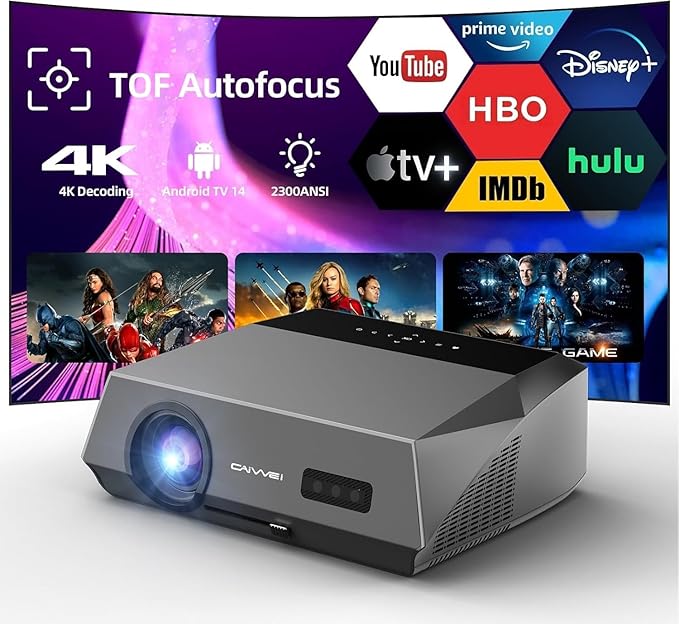 Smart LED 4K Projector Daylight HDR WiFi 6 Bluetooth Dolby Audio, 2300ANSI Daytime Movie Gaming Projectors 4K Ultra HD Home Theater Ceiling with Auto Focus Keystone Zoom Airplay USB Apps