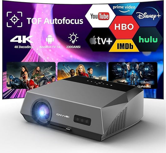 Smart LED 4K Projector Daylight HDR WiFi 6 Bluetooth Dolby Audio, 2300ANSI Daytime Movie Gaming Projectors 4K Ultra HD Home Theater Ceiling with Auto Focus Keystone Zoom Airplay USB Apps