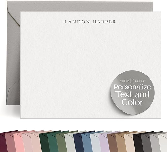 Personalized Stationery for Women & Men - A2 Flat Card with Custom Notecards, Handmade Personalized Note Cards with Envelopes and Name, Thank You Custom Stationery - Simplicity Flat