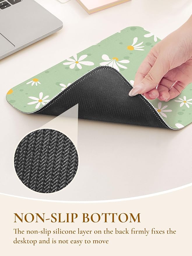 Cute Bouquet of Flowers Mouse Pad, Waterproof Aesthetics Mouse Pads Design, Non-Slip Rubber Base Computer Simple Funny Mousepad,Small Mouse Mat Desk Accessories,Green White Floral