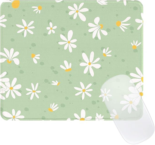 Cute Bouquet of Flowers Mouse Pad, Waterproof Aesthetics Mouse Pads Design, Non-Slip Rubber Base Computer Simple Funny Mousepad,Small Mouse Mat Desk Accessories,Green White Floral
