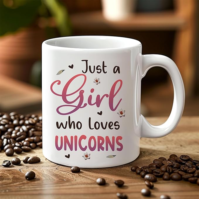 Hyturtle Personalized Unicorn Coffee Mug - Custom Name Ceramic Cup for Animal Lovers - Just A Girl Who Loves Unicorns - 11oz or 15oz
