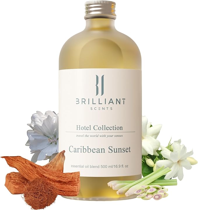 Brilliant Scents Caribbean Sunset Fragrance Oil 120ml - Premium Diffuser Oil for Home, Office, Hotels - Long Lasting, Plant-Based, Meets IFRA Standards, USA-Made - Coconut, Gardenia, Driftwood