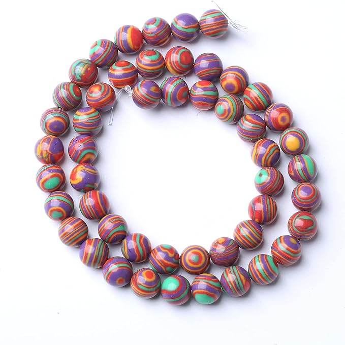 32pcs 12mm Natural Stone Beads Rainbow Malachite Round Loose Beads for Jewelry Making DIY Bracelet Crystal Energy Healing Power Stone (12mm, Colorful Malachite)