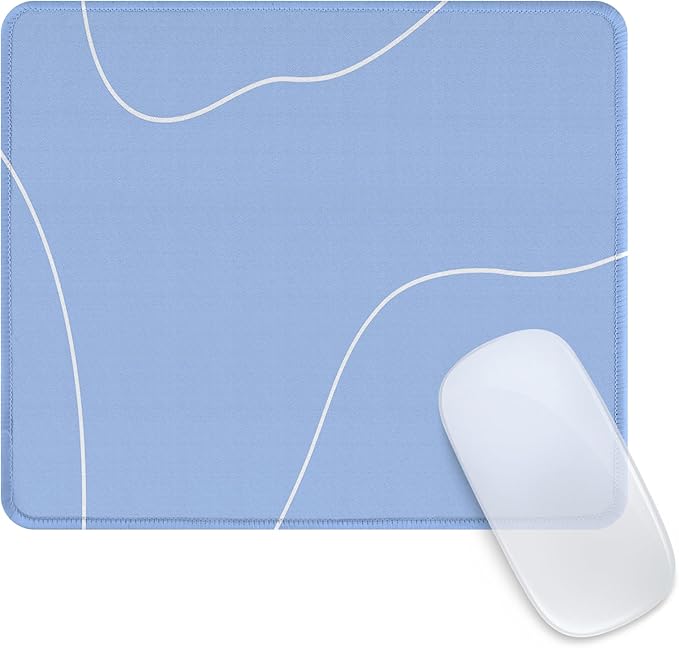Seorsok Square Aesthetic Cute Line Mouse Pad,Office Home Personalized Mouse Mat Design,Waterproof Mousepad,Non-Slip Rubber Base Computer Mouse Pads for Wireless Mouse,Blue