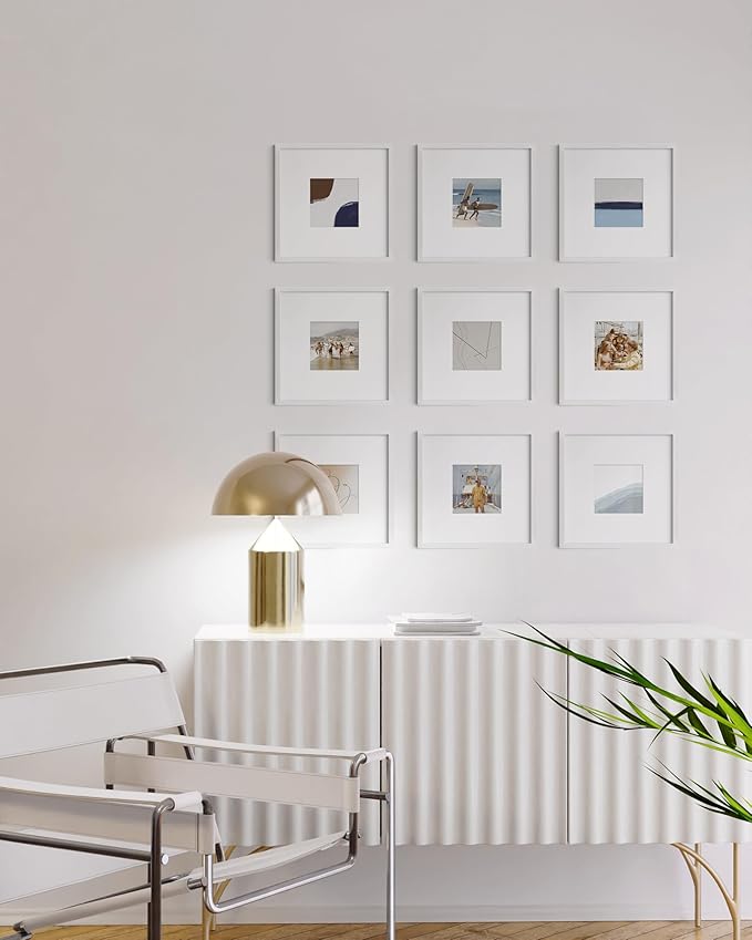 HAUS AND HUES 10x10 White Metal Picture Frames Matted to 5x5 - Features Premium Aluminum & Hanging Hardware, Shatterproof Plexiglass - Ideal for Home, Room, Office (10x10 in, White, Set of 25)
