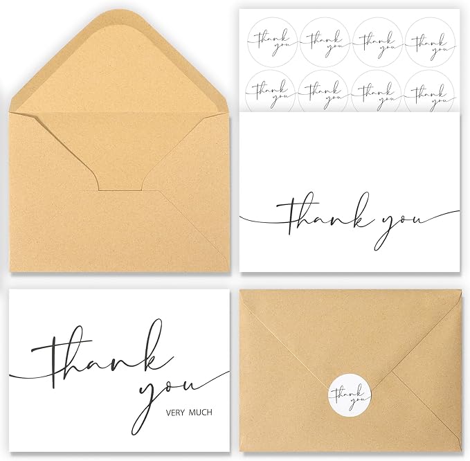 24 PCS Thank You Cards With Envelopes,4x6 Inch Minimalistic Design, Thank You Notes for Wedding,Bridal Shower, Business, Baby Shower, Small Business, Funeral, Graduation(White)