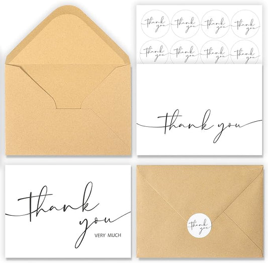 24 PCS Thank You Cards With Envelopes,4x6 Inch Minimalistic Design, Thank You Notes for Wedding,Bridal Shower, Business, Baby Shower, Small Business, Funeral, Graduation(White)
