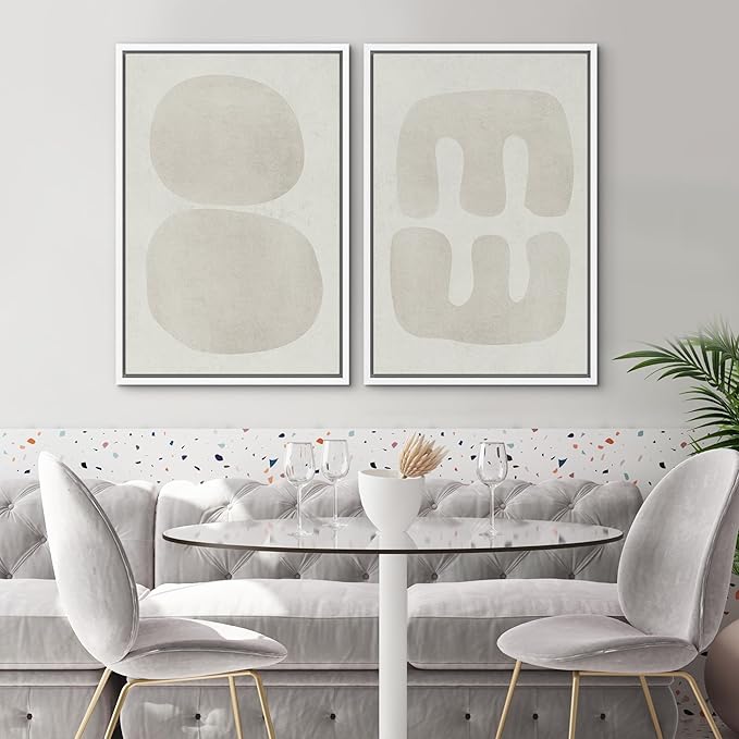 SIGNWIN Framed Canvas Print Wall Art Set Dark Black Color Field Landscape Abstract Shapes Cozy Neutral Modern Art Minimalism Decorative Nordic for Living Room, Bedroom, Office - 16"x24"x2 White