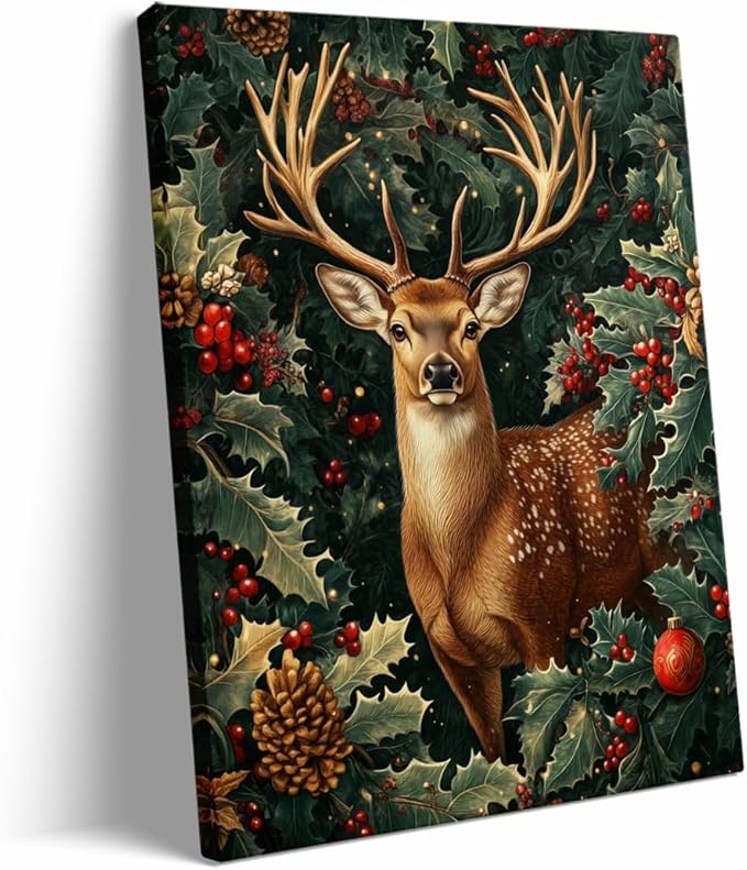 William Morris Deer Poster,Exhibition Print,Christmas William Morris Poster,Vintage Wall Art,Textiles Art, Christmas Print Deer Wall Art for Bedroom Living Room 8x12in Frame wall art