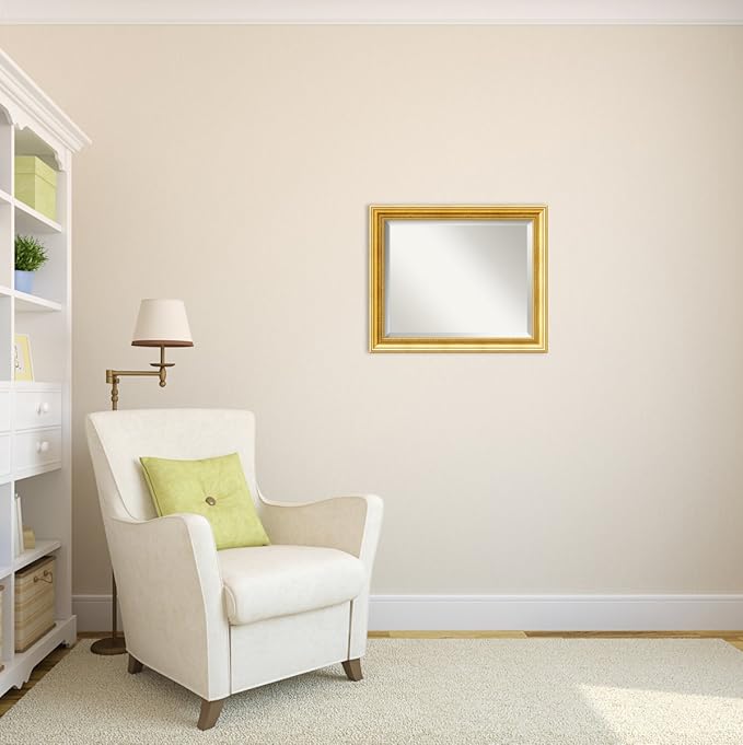 Amanti Art Gold Wall Mirror 24x20 Townhouse Gold Rectangle Bathroom Mirror for Wall Decor Living Room, Small Traditional Wood Frame, Hangs Horizonally and Vertically, Bathroom Decor, Beveled Edge