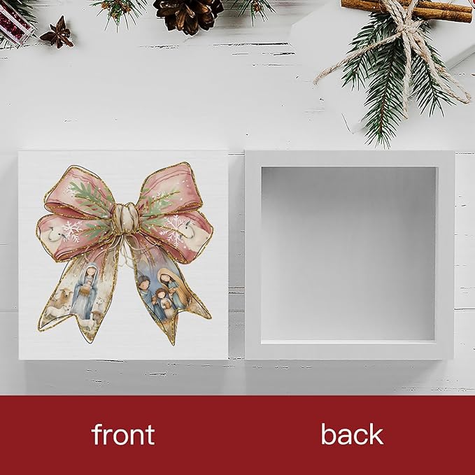 Pink Jesus Christmas Coquette Bow Decor, Pink Christmas Decorations Home Office Decor for Table Shelf 5 x 5 inch