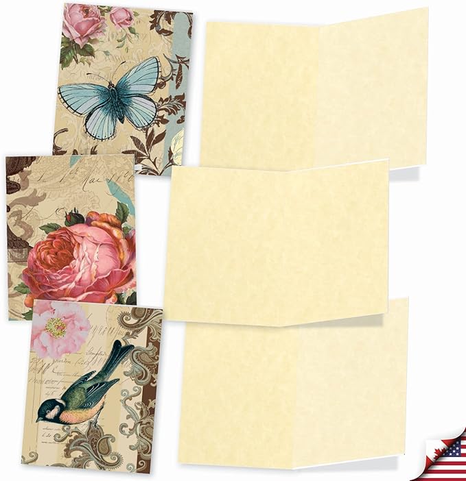 The Best Card Company - 10 Retro Blank Cards with Envelopes (4 x 5.12 Inch) - Artistic Boxed Assortment, Vintage Note Cards - Victorian Garden M3972