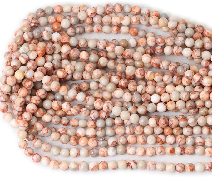 60PCS 6mm Natural Red Network Stone Round Loose Beads for Jewelry Making DIY Materials 1 Strand 15"
