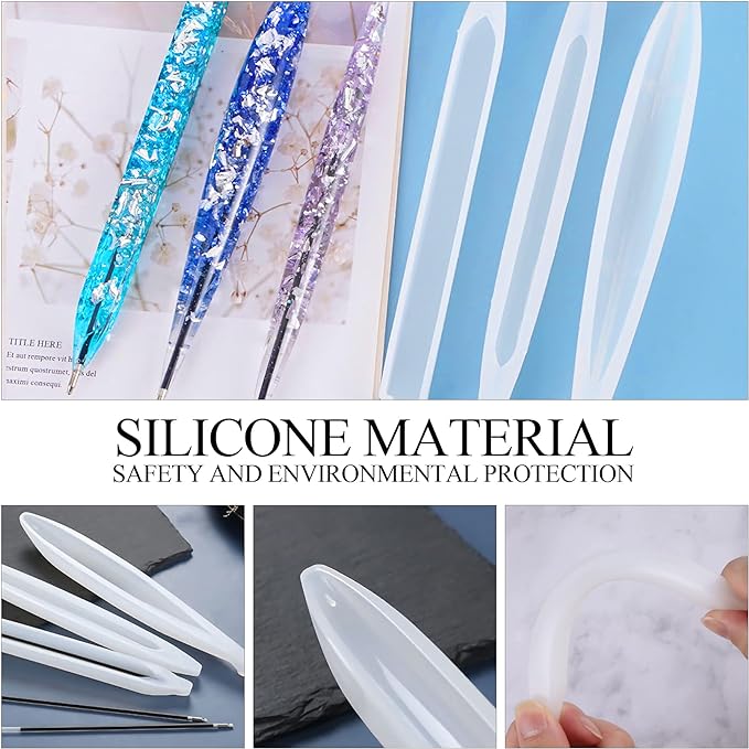 JANYUN 9 Pieces Pen Resin Mold, Epoxy Resin Molds with 75 Pieces Ink Pen Refills,Ballpoint Pen Silicone Molds Resin Casting Molds for DIY Resin Crafts Making