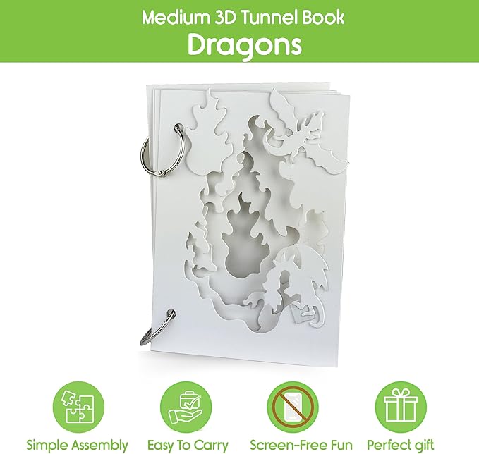 EyeConnect Crafts DIY Medium 3D Tunnel Book - Dragons | Creative Pop-in STEAM Craft Set for Kids & Teens | Build Paint & Customize with Mini Characters | Fun Pop-Up Art Activity Kit