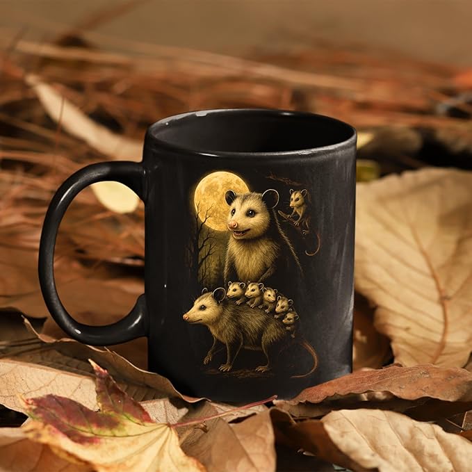 Personalized Vintage 90s Opossum, Retro Wildlife, Baby Possum Nature Animal Moon, Cute Possum Y2k Forest Aesthetic Coffee Mug, Gift For Men, Women Ceramic Mug 11oz - 15oz