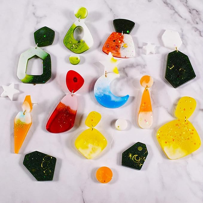 6Pcs Earring Resin Silicone Molds with 40 Earring Hooks, Epoxy Resin Jewelry Molds Silicone Set for Casting Irregular Shape Mold for Earrings Pendant Necklace Bracelet Keychain (6 Pcs-Medium)