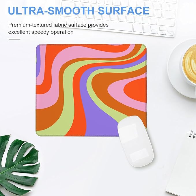 Mouse Pad, Retro Groovy 60s Colored Waves Mouse Pads for Desk,Waterproof Anti-Slip Rubber Gaming Mouse pad with Stitched Edges for Gaming Office Laptop Computer Men Women