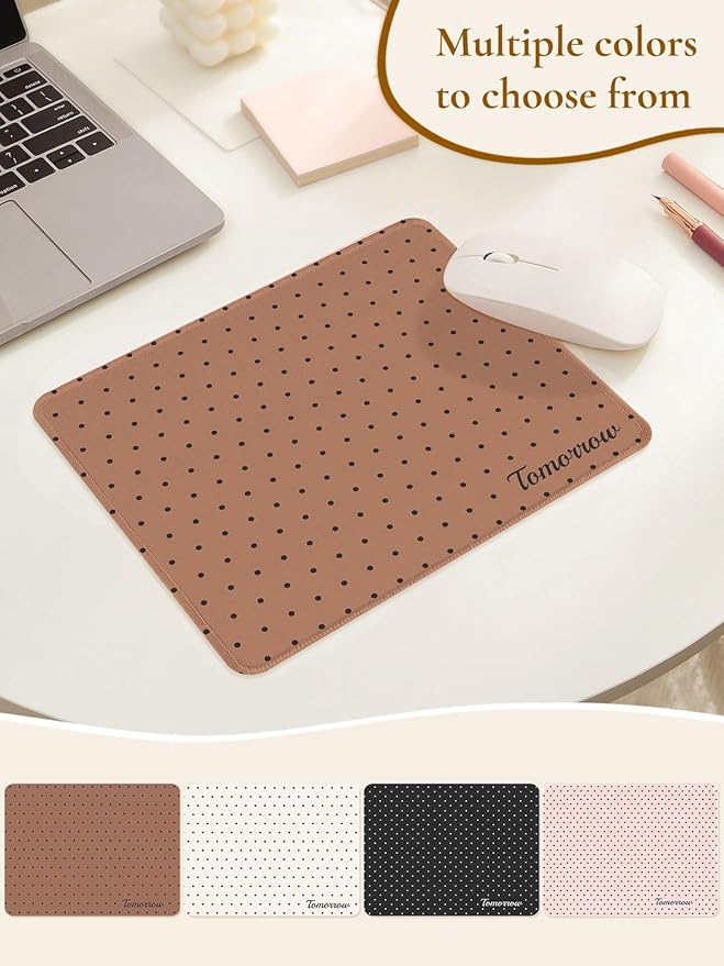 Cute Fashion Polka Dot Mouse Pad, Waterproof Aesthetics Dots Mouse Mat Design,Non-Slip Rubber Base Computer Simple Funny Mousepad,Wave Point Small Mouse Pad Desk Accessories,Brown
