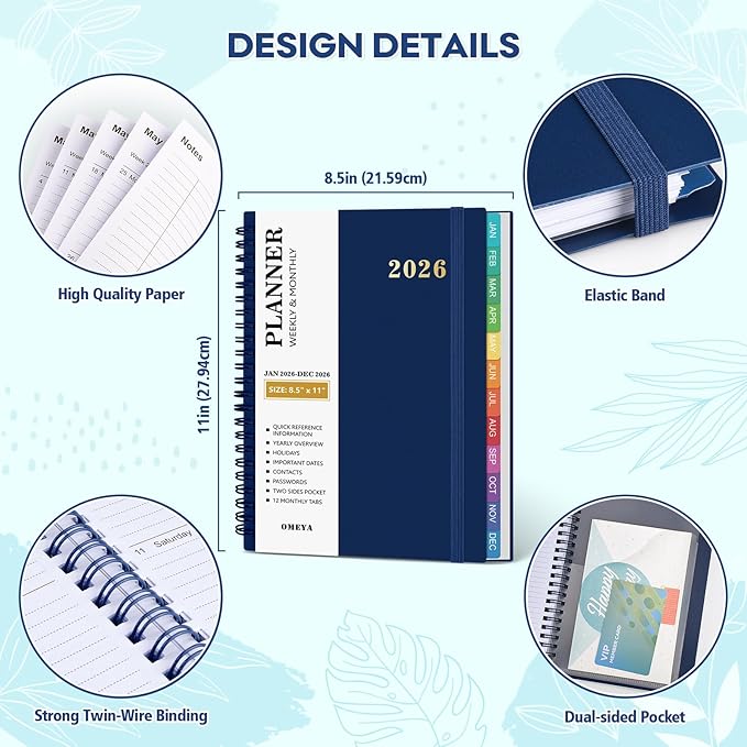 2026 Planner – 2026 Planner Weekly and Monthly: Jan. 2026 - Dec. 2026, 8.5" x 11", 2026 Calendar Planner with Monthly Tabs, Flexible Cover, Thick Paper, Inner Pocket for School Office Supplies