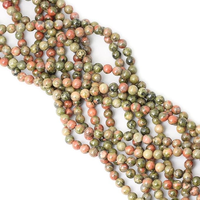 60PCS 6mm Natural Unakite Gemstone Round Loose Beads for Jewelry Making DIY Handmade 1 Strand 15"